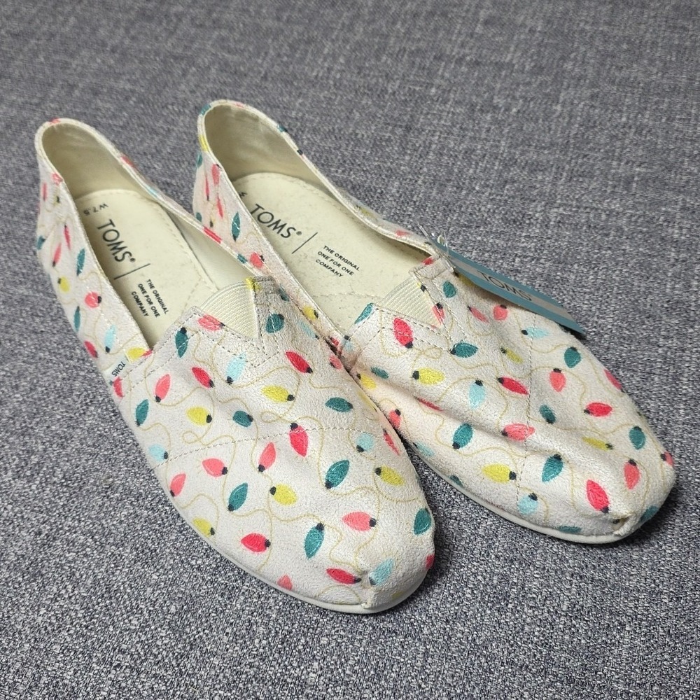 Toms Women's Belmont Slip On Natural Tree Lights Print Size 7.5